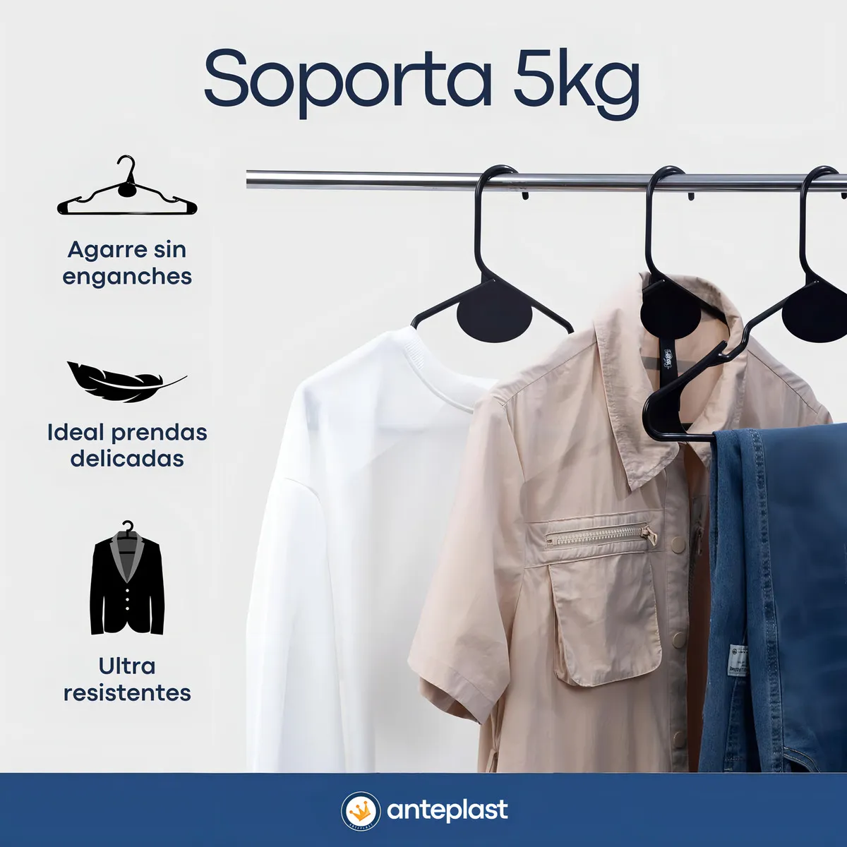 Perchas Plasticas Negras Adulto x100 Unidades Reforzadas Anteplast Blancanieves - Imagen 5