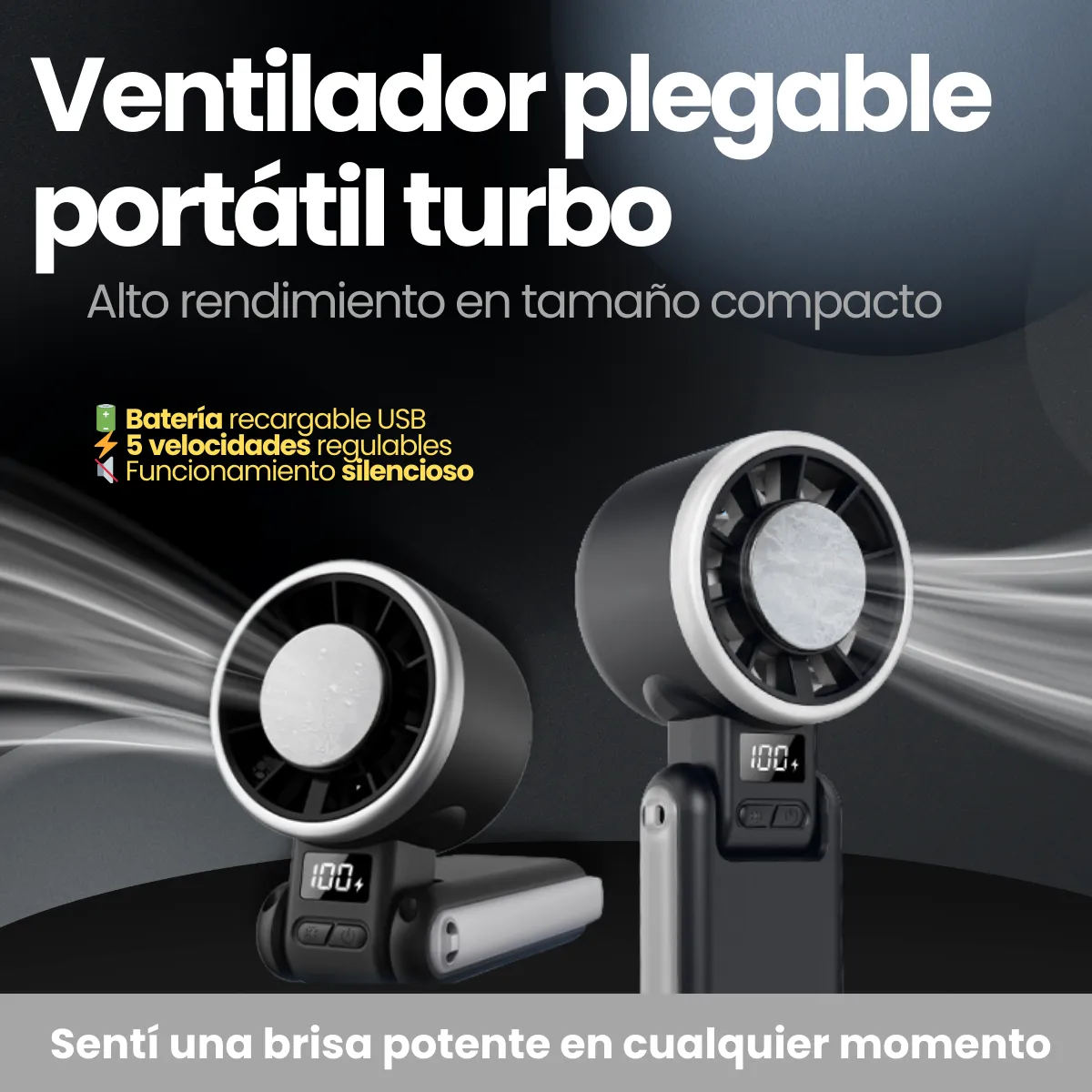 Ventilador Portátil De Mano Plegable Usb Escritorio Mesa - Imagen 2