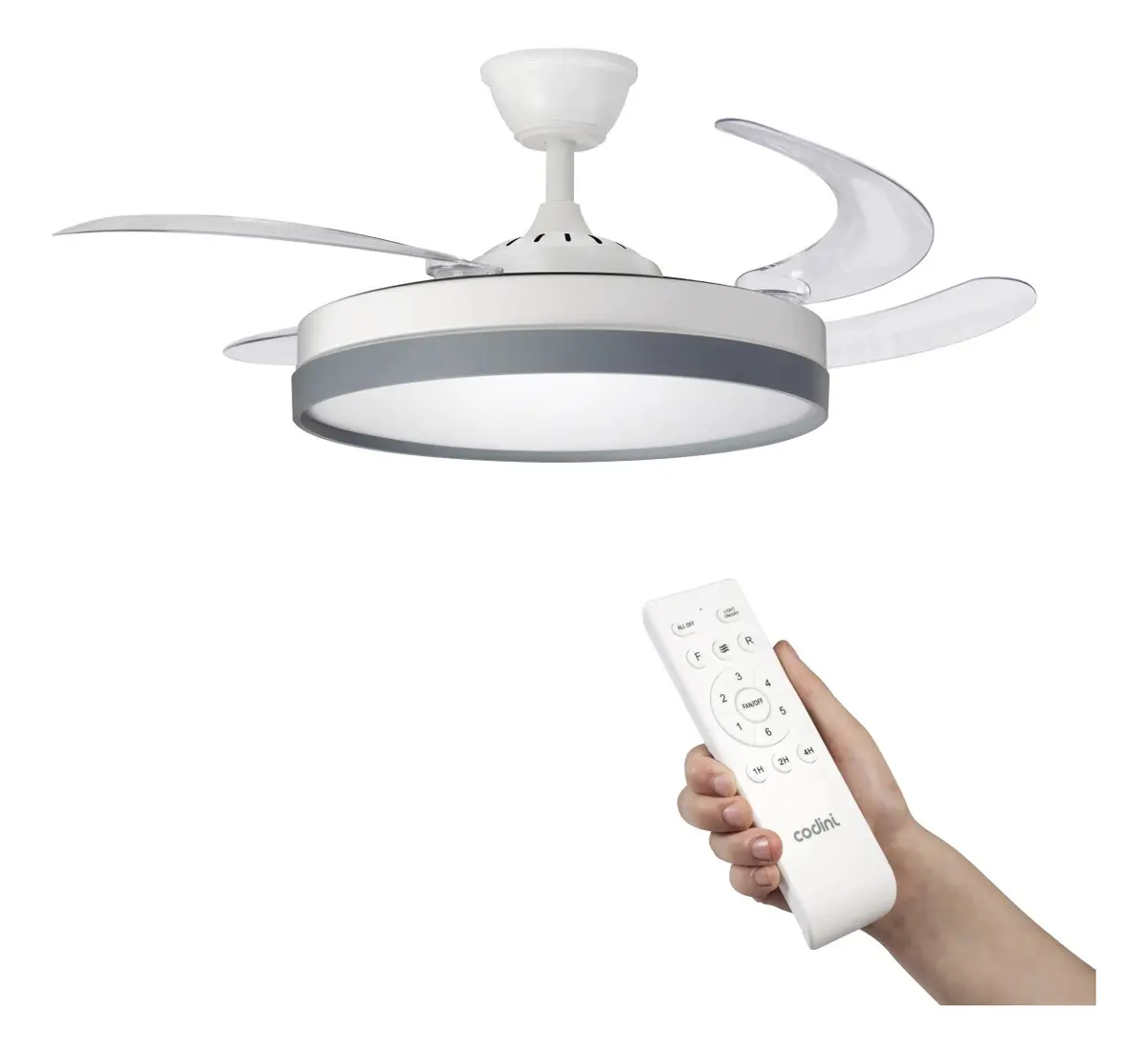 Ventilador De Techo Retráctil Codini Blanco Luz Led Control - Imagen 2